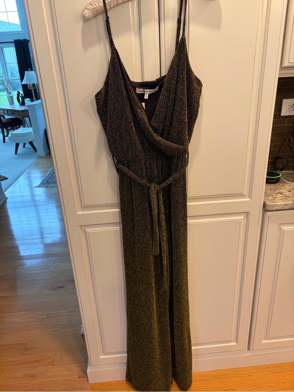 cupcakes & cashmere Metallic Black-Gold Strapless Wrap Jumpsuit